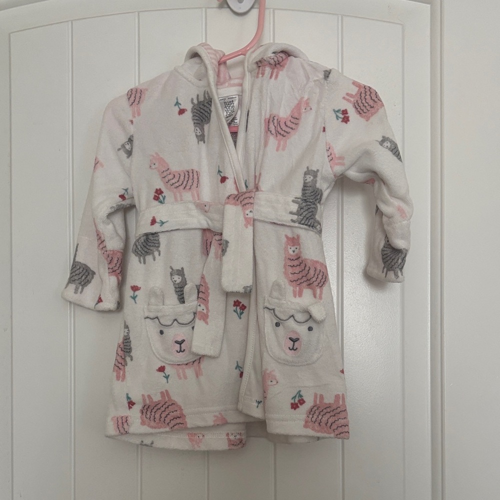 Carter's White and Pink Kids Pajama Robe with Animal Print